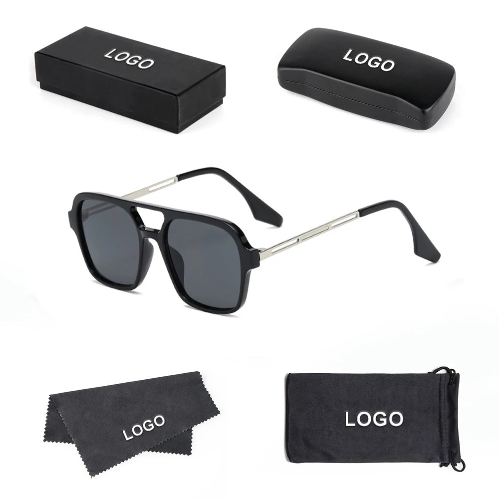 2024 New Square Frame Sunglasses Pilot Double Beam Sunglasses Personality Instagram Red with the Same Sunglasses for Men