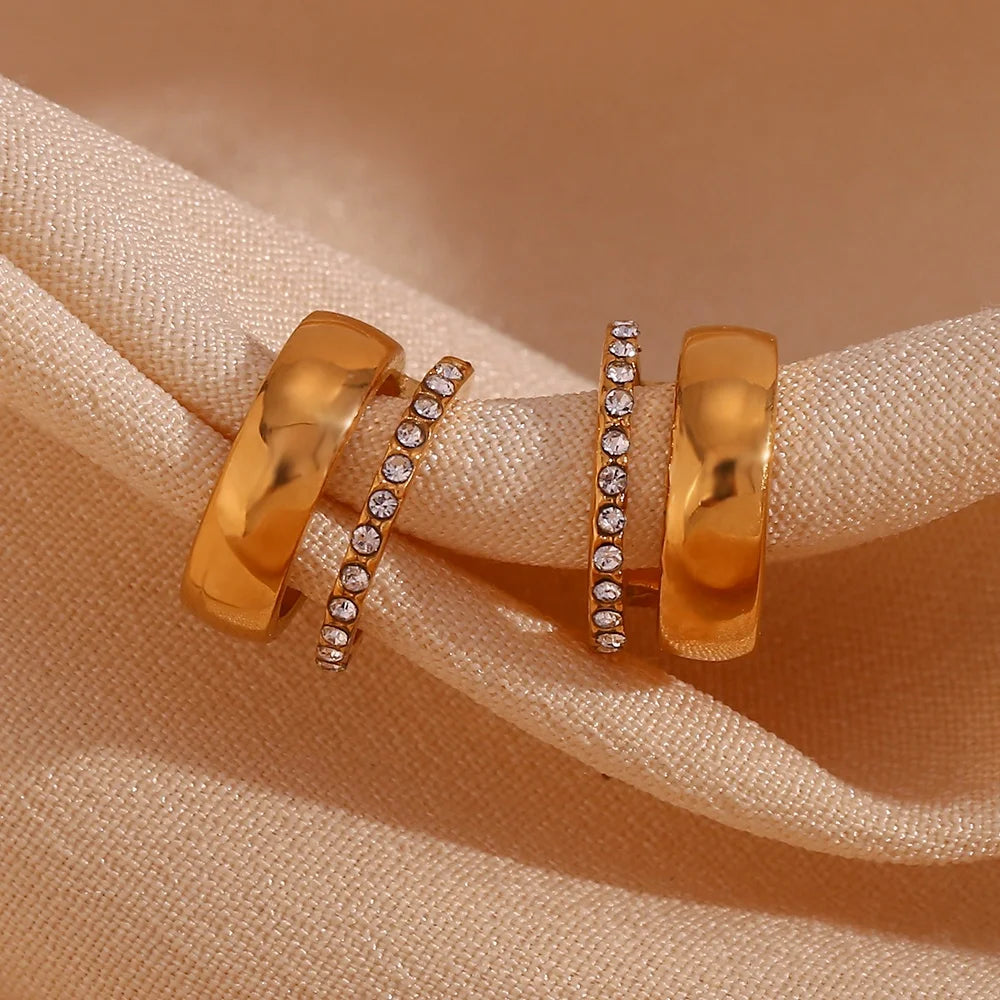 Double Layer Dainty Crystal Rhinestone Cuff Earrings Gold Plated Ear Cuff Earrings Stainless Steel Jewelry Wholesale