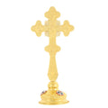 HT Russian Orthodox Standing Cross Gold Plated Metal Crucifix Jesus Cross Church Altar Decor Christian Religious Gift