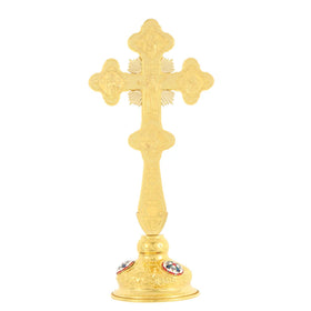 HT Russian Orthodox Standing Cross Gold Plated Metal Crucifix Jesus Cross Church Altar Decor Christian Religious Gift