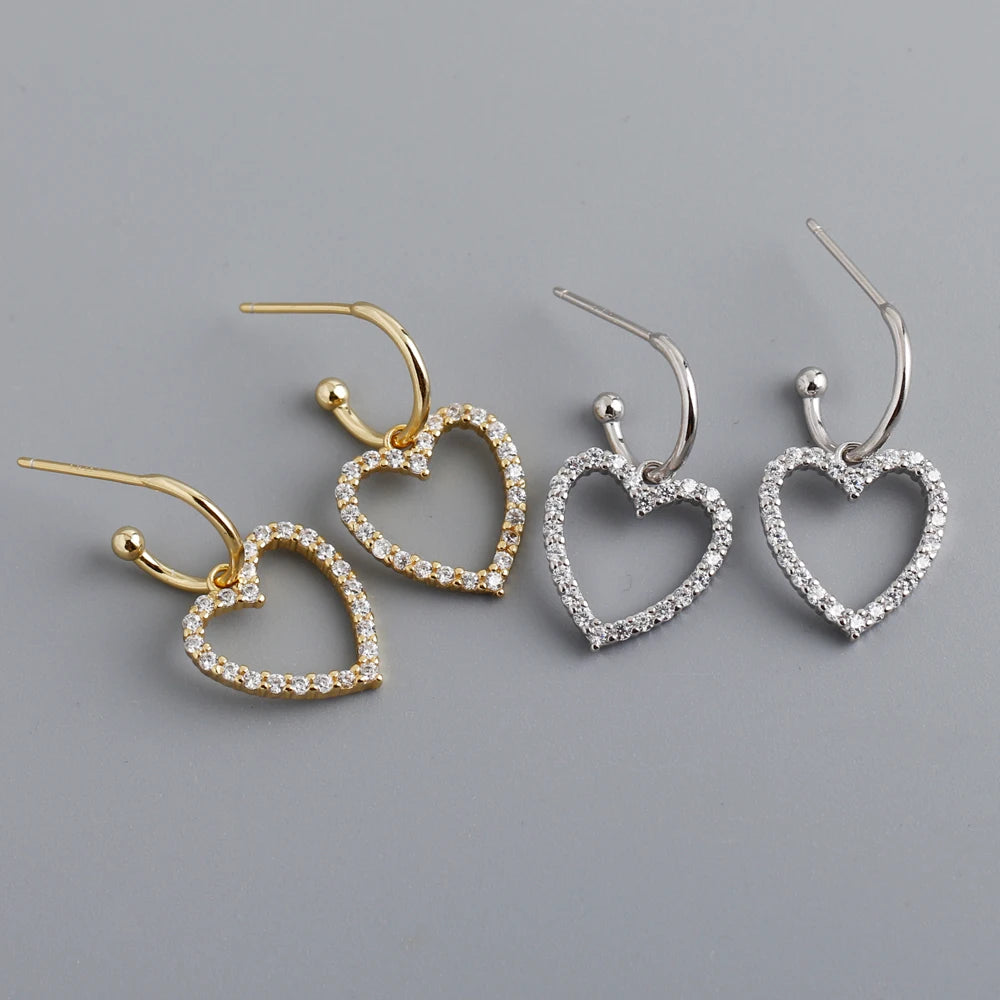 Fashion Jewelry 925 Sterling Silver Earrings Heart Shape Cz Diamond Stud Earrings Women Gold Plated Silver Jewelry Women