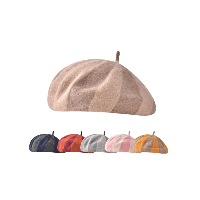 MIO Wholesale Winter Wool Blended Beret Hat Double Colors Mushroom Hat French Fashion Warm Knitted Artist Beret Hat for Women