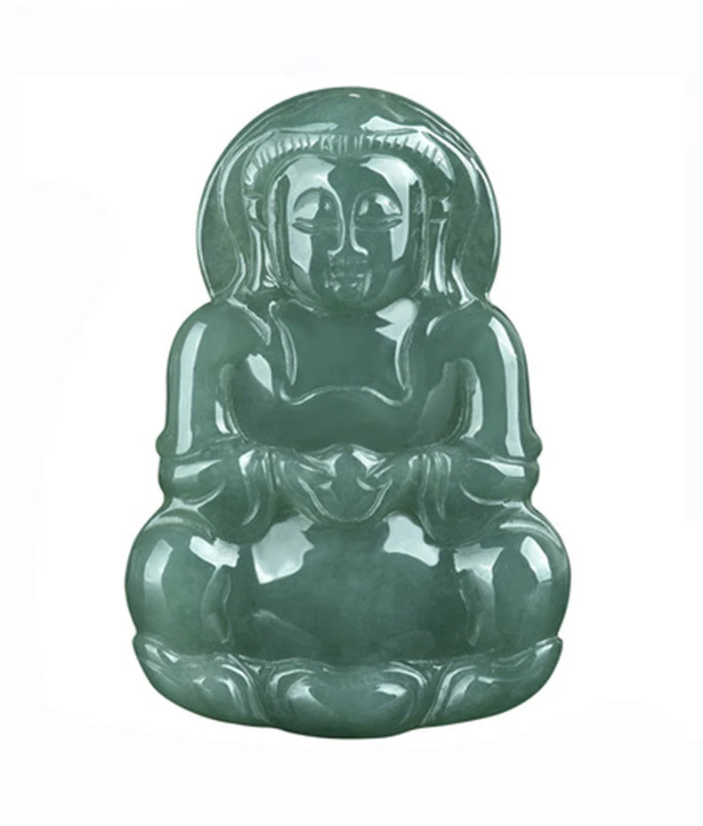 Natural Green Jadeite Guanyin Pendant Necklace Emerald Jade Amulet Charm for Men Women