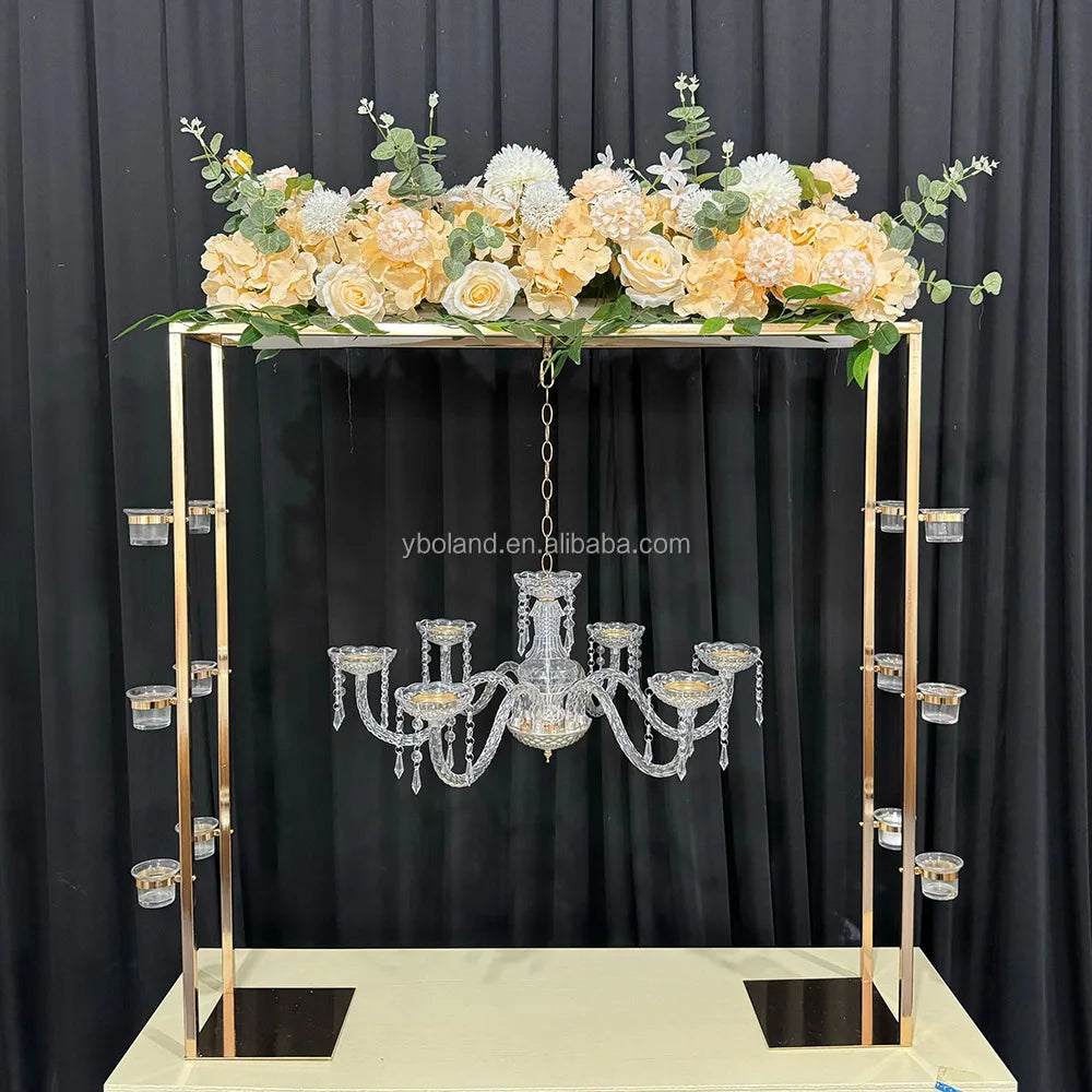 S701 Gold-Plated Metal Wedding Arch Backdrop Wedding Table Centerpieces Rectangle Flower Stand for Wedding Party Decoration
