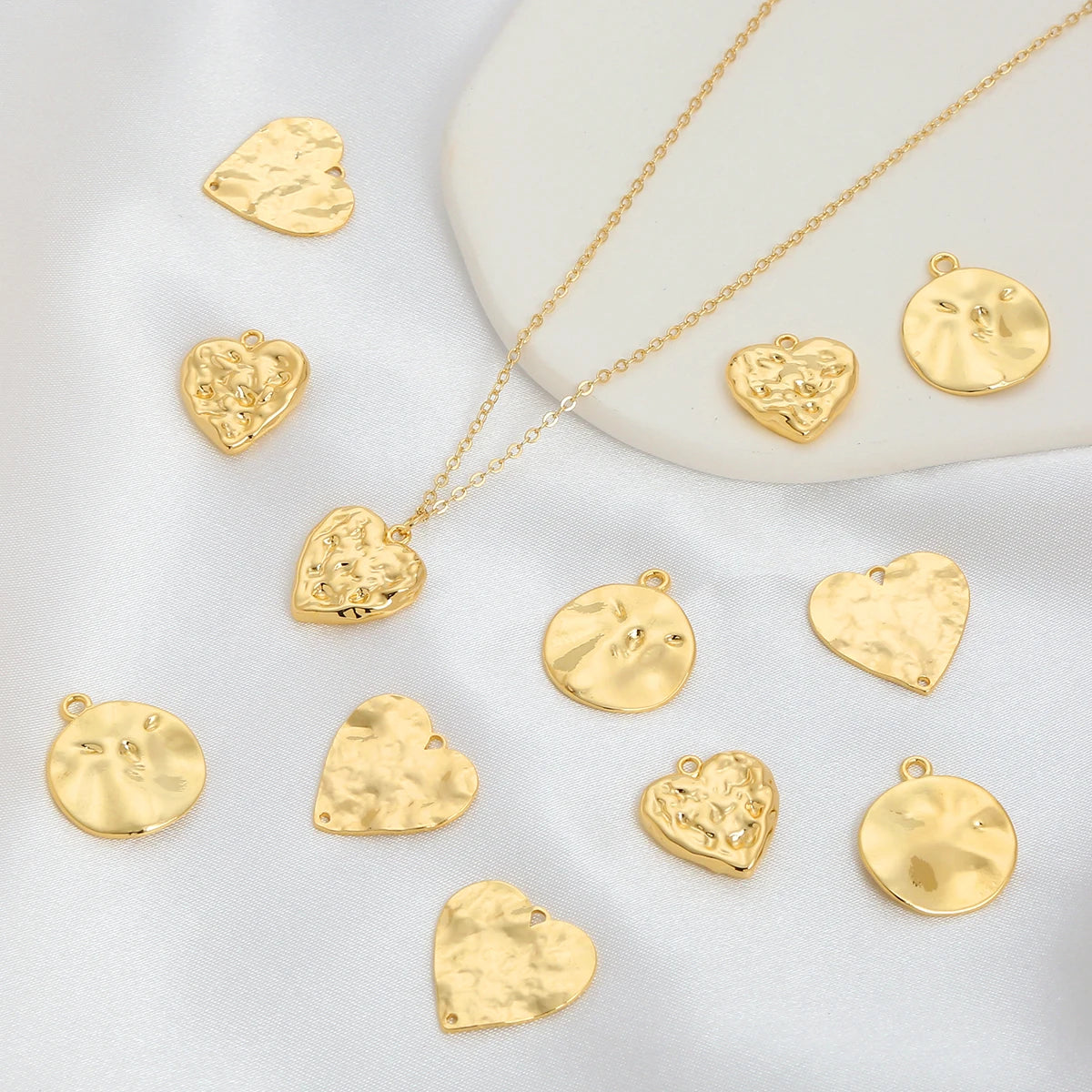 18K Gold Plated Baroque Pendant Brass Pendant with Pleated Heart Heart Shaped Pendant with Irregular Personality Pattern