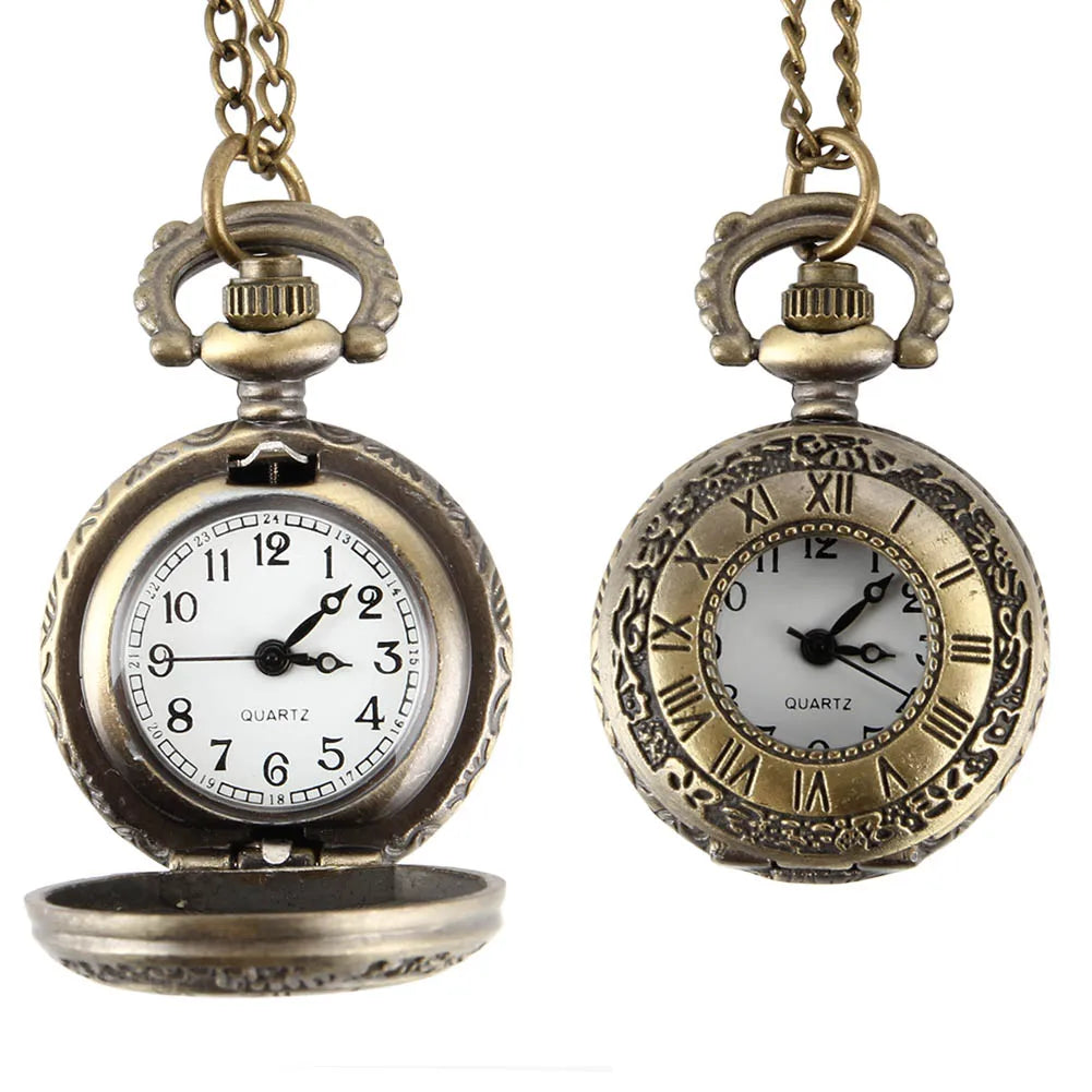Elegant Fashion Vintage Pocket Watch Alloy Roman Number Dual Time Display Clock Necklace Chain Watches Boy Girl Birthday Gifts