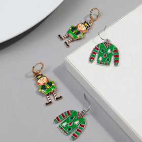 Wholesale Christmas Jewelry Cute Gingerbread Men Christmas Sweaters Christmas Trees Alloy Earrings for Women