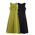 2025 Summer New Style Fashionable Simple Versatile square Collar Sleeveless Midi Dress
