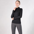 Black 1/4 Zipper Horse Riding Base Layer Women Nylon Quick Dry Horse Riding Shirts Long Sleeve Equestrian Base Layer