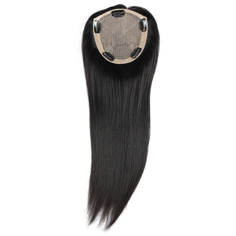 Light Weight Density 110-120% European Remy Human Hair Silk Base Topper for Women Straight Hair Color 1B