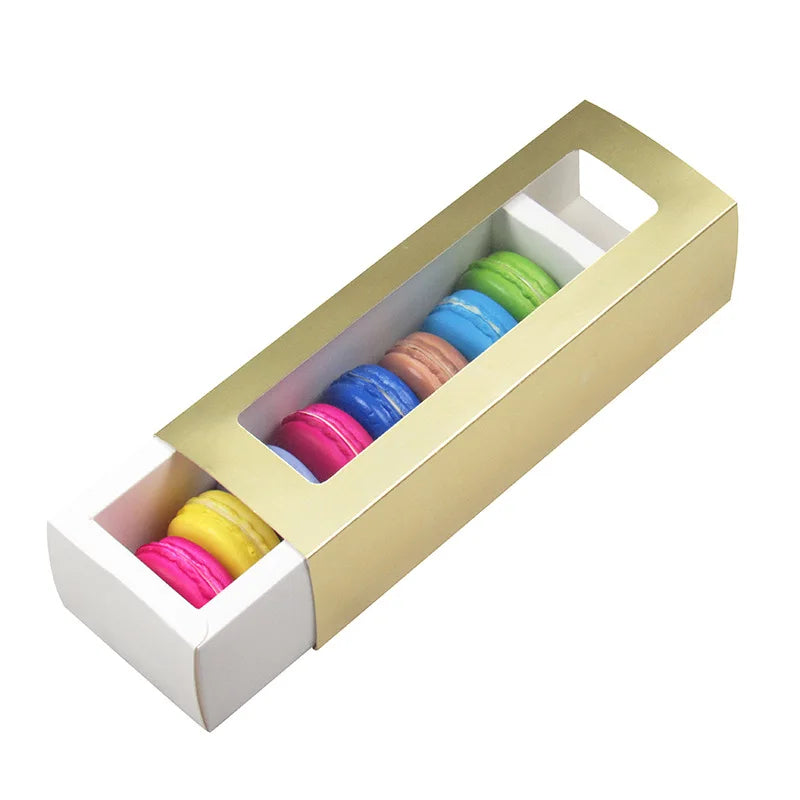Custom Gold Rectangular Cookie Baking Macaron Drawer Package Box