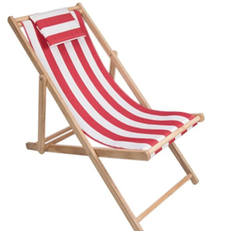 Wood Beach Chair Foldable Wooden Deck Chair Outdoor Portable Seat for Beach Camping Garden