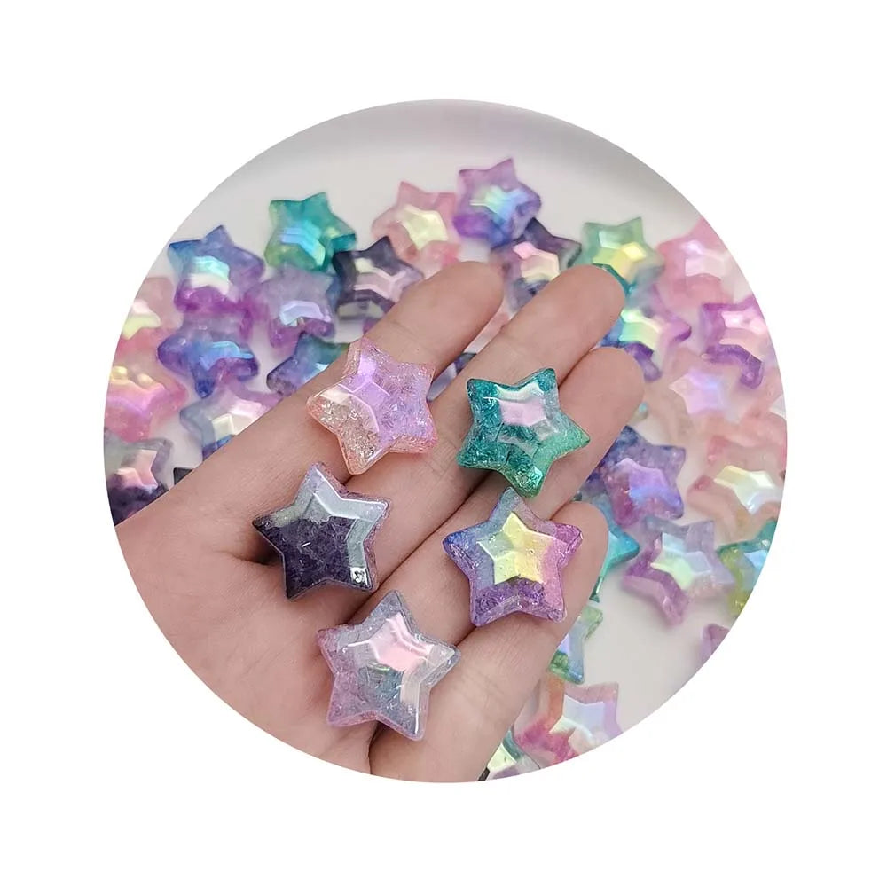 100pcs AB Plating Iridescent Gradient Star Heart Beads Acrylic Pen Beads for Bracelet Necklace DIY Jewelry Making Straight Hole