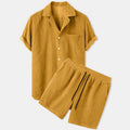 Fashion Men Corduroy Sets Streetwear Short Sleeve Lapel Button Shirts Set Leisure Shorts Solid Color Mens Casual Suits