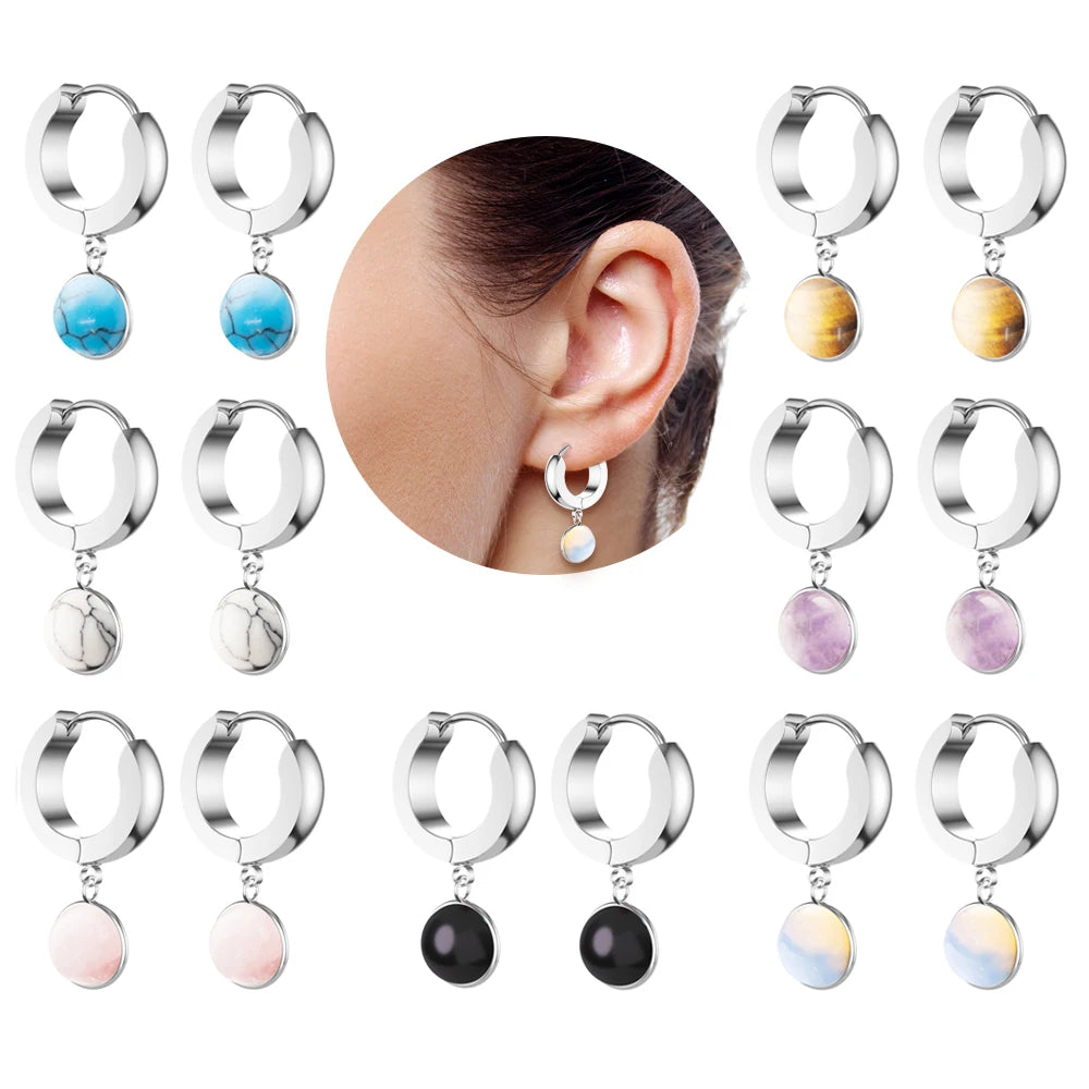 1Pair Stainless Steel Curved Double Sided Quartz Earrings Vintage Fashion Stud Ear Cuff Clip for Engagement Party or Gift