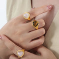 New Arrival Stainless Steel 18k Gold Plated Natural Stones Tiger Eyes Finger Rings for Girls Tarnish Free Jewelry