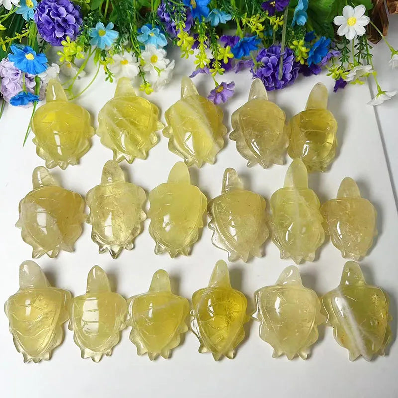 Wholesale Quartz Crystal Healing Stone Turtle Craft Hand Carved Citrine Quartz Crystal Carving Turtles Statue