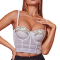 MANNI Women's Butterfly Short Corsets and Bustiers Beaded Crop Cami Top White Corset