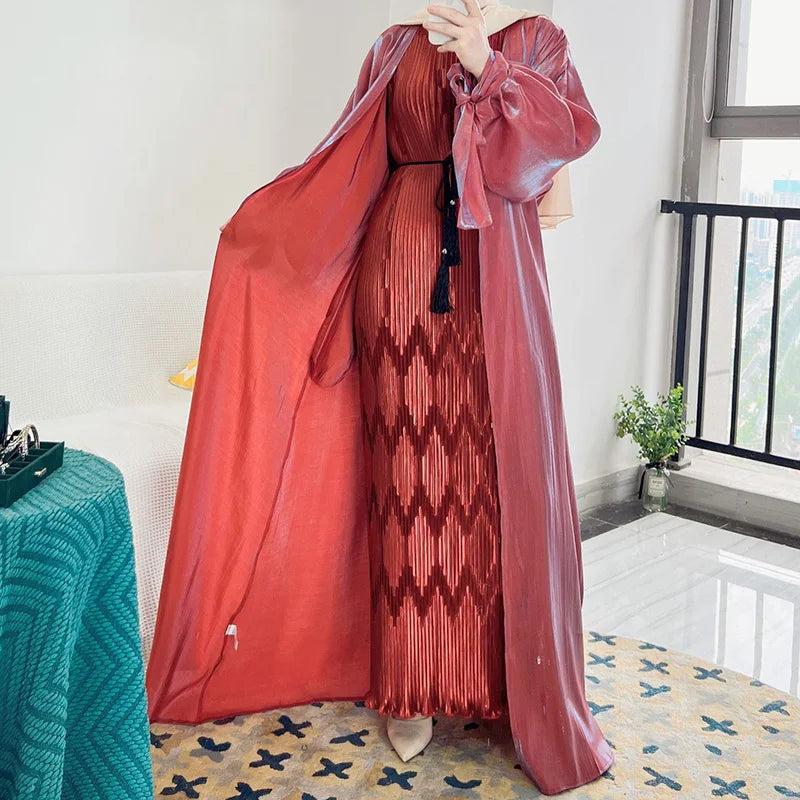 Open Abaya Dubai Kaftan Ramadan Eid Turkey Shiny Silk Cardigan Islamic Clothing Front Open Satin Abaya