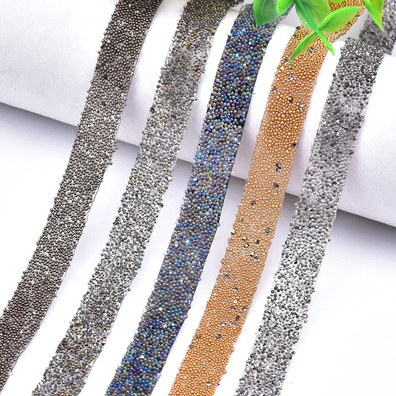 Wholesale Hot Fix 1cm Wedding Bridal Iron on Beads Lace Trim With Rhinestone Tape Ribbon DIY Appliqued Garment Accessories