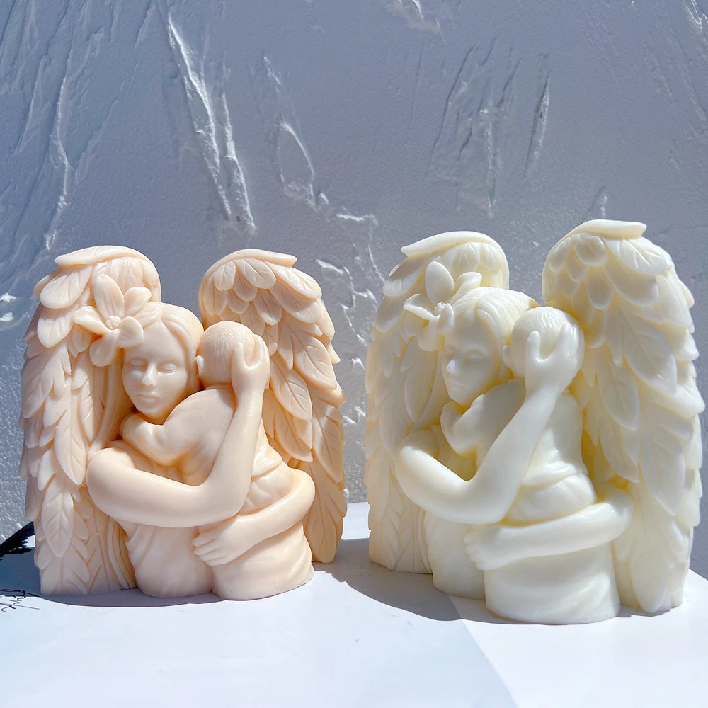 Angel and Child Sculpture Soy Wax Candle Mould Greek Figurine Home Decor Mother With Baby Statue Silicone Mold