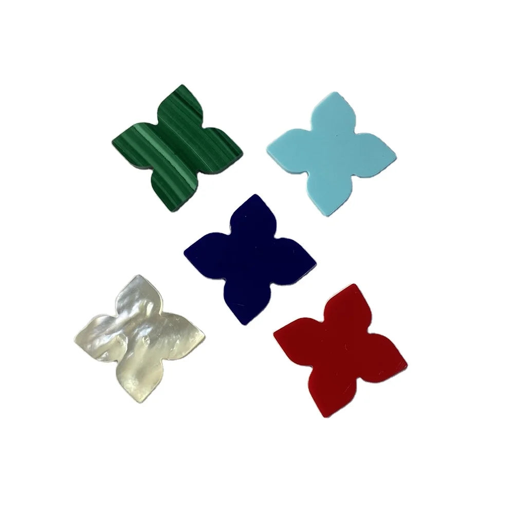 Small 8x8x2mm Mother Pearl Shell Malachite Lapis Synthetic Blue Turquoise Sharp Clover Flower Gemstones