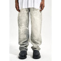 Custom Label Drop Ship Stock Street Wear Stock Men Printing Blue Stacked Flared Denim Jeans