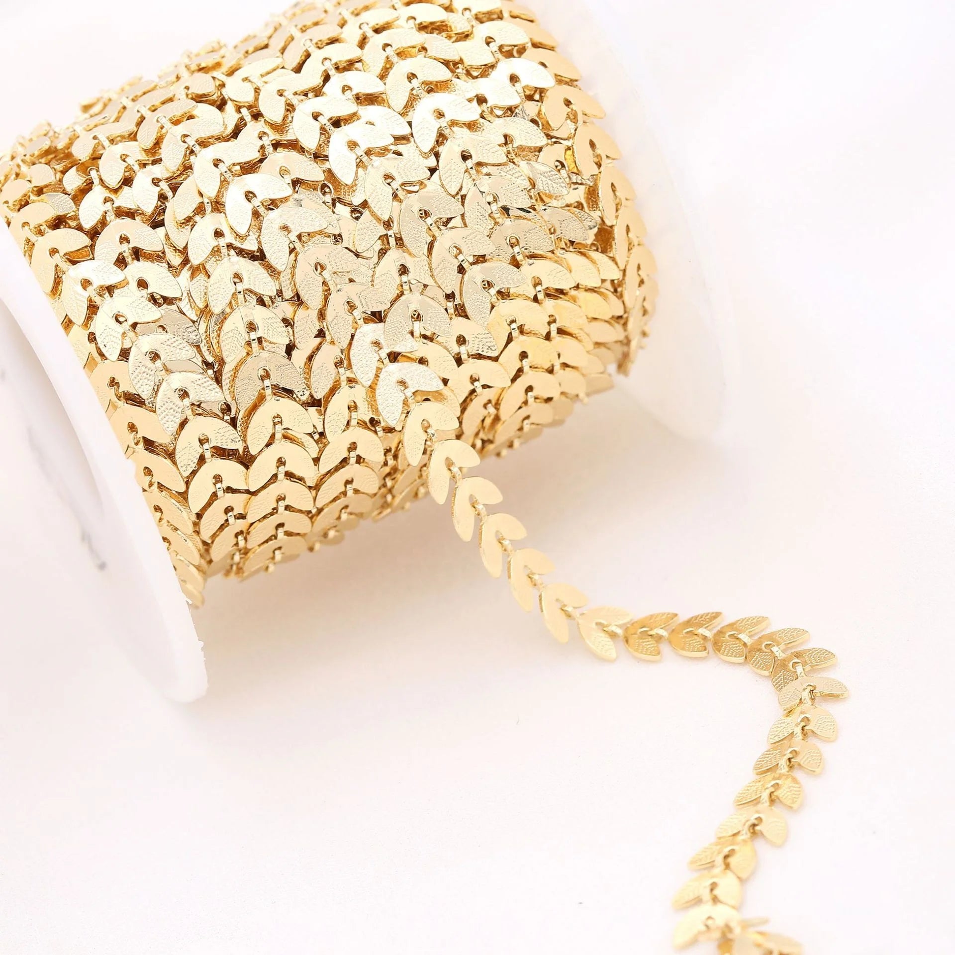 Factory Wholesale DIY 14K Gold Plated Brass Chain Willow Leaf Shape Chains for Jewelry Making Accessories