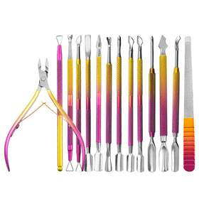 Professional Dual-head Stainless Steel Colourful Cuticle Pusher Spoon Nail Cuticle Pushers Peeler Scraper Manicure Nipper