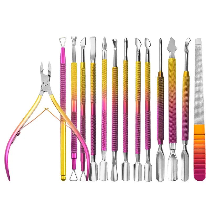 Professional Dual-head Stainless Steel Colourful Cuticle Pusher Spoon Nail Cuticle Pushers Peeler Scraper Manicure Nipper