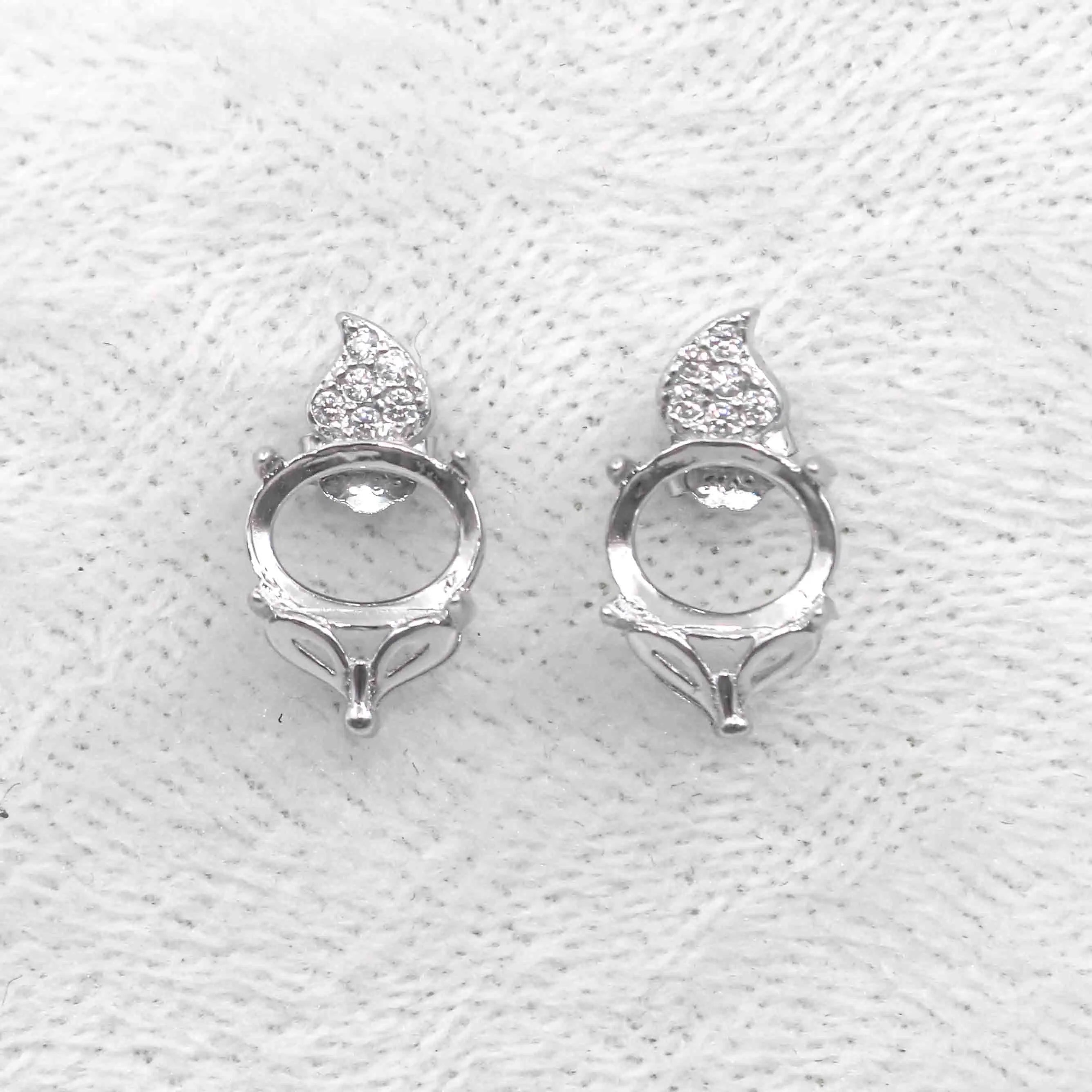 Sterling Silver 6*8/7*9mm Semi Mount Stud Earring Empty Frame Support Blank Setting S925 Base Without Center Stone for DIY Inlay