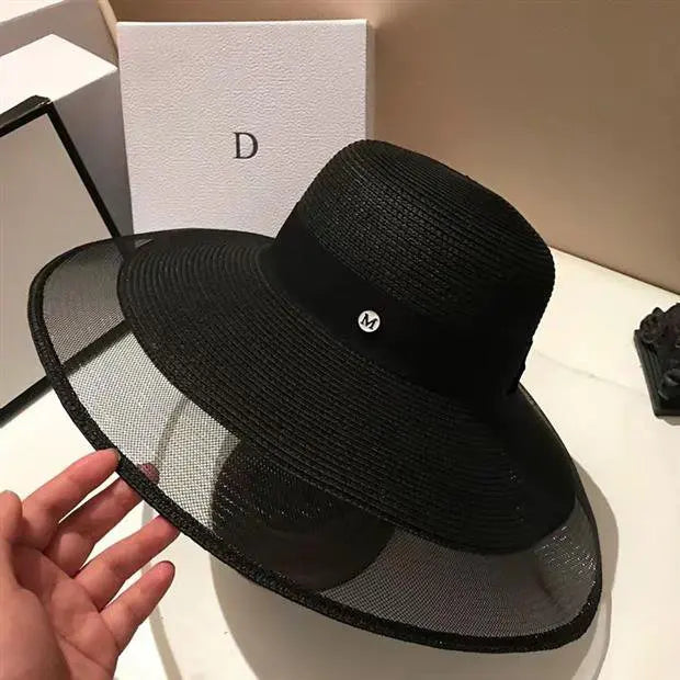 X1047B  Wide Brim Summer Hat Adult Sunscreen Shade Straw Sun Hat Travel Beach Sunscreen Caps Wide Brim