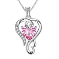 CAOSHI Lovely Heart Shaped Pink Crystal Cubic Zirconia Necklaces for Women Engagement Wedding Silver Plated CZ Pendant Necklaces