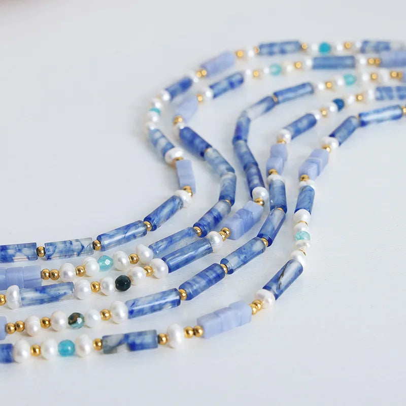 High End Bohemia Jewelry Gold Plated Stainless Steel Necklace Ins Popular Natural Stone Pearl Beaded Necklace Colier Pour Femme