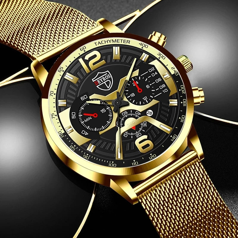 Mens Watches 2021 Fashion Calendar Watch Men Business Stainless Steel Mesh Belt Quartz Wrist Watch Male Clock Relogio Masculino
