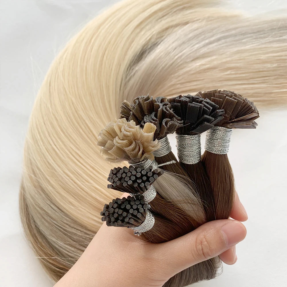 Single Donor 100% Full Cuticle Prebonded European Remy Flat Tip Glue Hair Extensions No Shedding