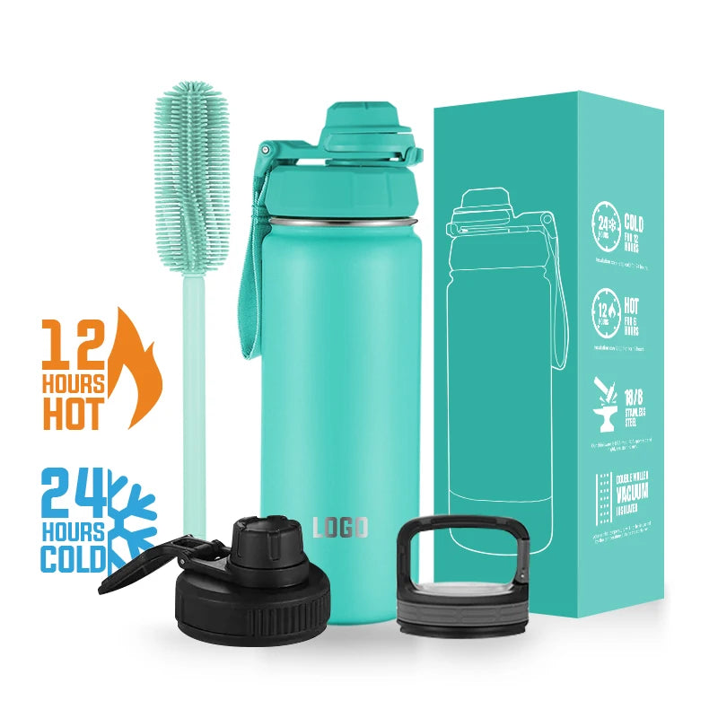 Double Wall Sweat Proof 18oz 32oz 48oz 64oz Popular Wide Mouth Double Wall Stainless Steel Water Bottle With Custom Logo