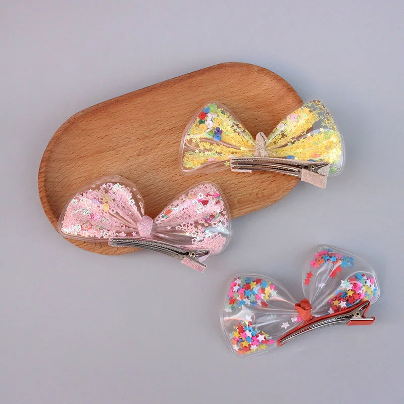 Women Girl Kids Oversize 3D Bows Holder Clear Bling Shaker Sequin Confetti Hairbows Glitter Princess Bow Hair Clips for Children