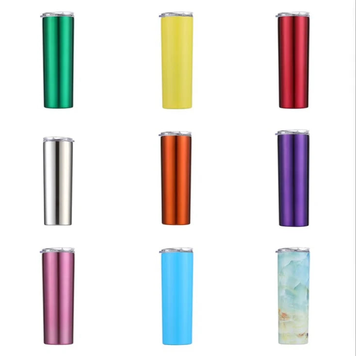 20OZ Double Wall Vacuum Insulation Water Bottle Coffee Mug Slim Stainless Steel 20oz Skinny Tumbler with Seal Lid and Straw