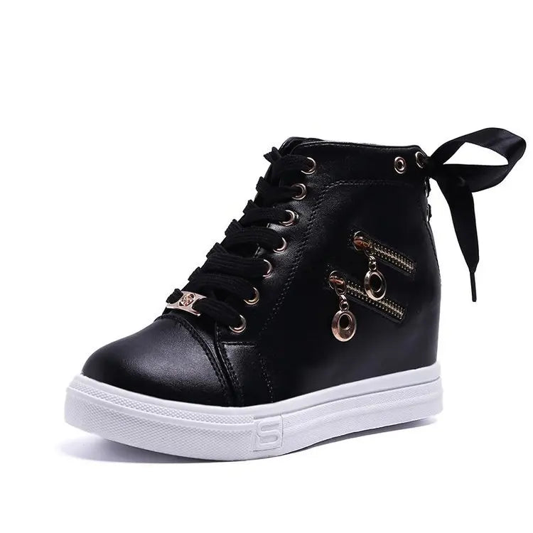New Style Raised Round Toe Thick Bottom Lace up Women's Casual Shoes in the Waterproof Platform Versatile High Top Shoes 128