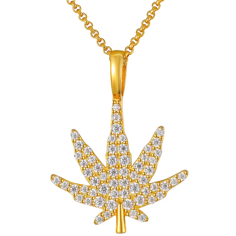 Drop Shipping Lucky Charm Silver 925 Moissanite Leaf Pendant Necklace Bling Gift for Hip Hop Friends