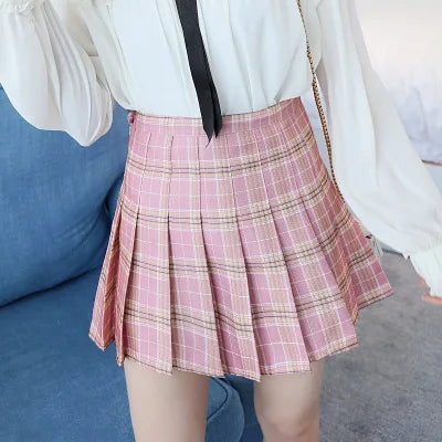 Auyan High-waisted A-line Student Checked Tennis Short Skirt