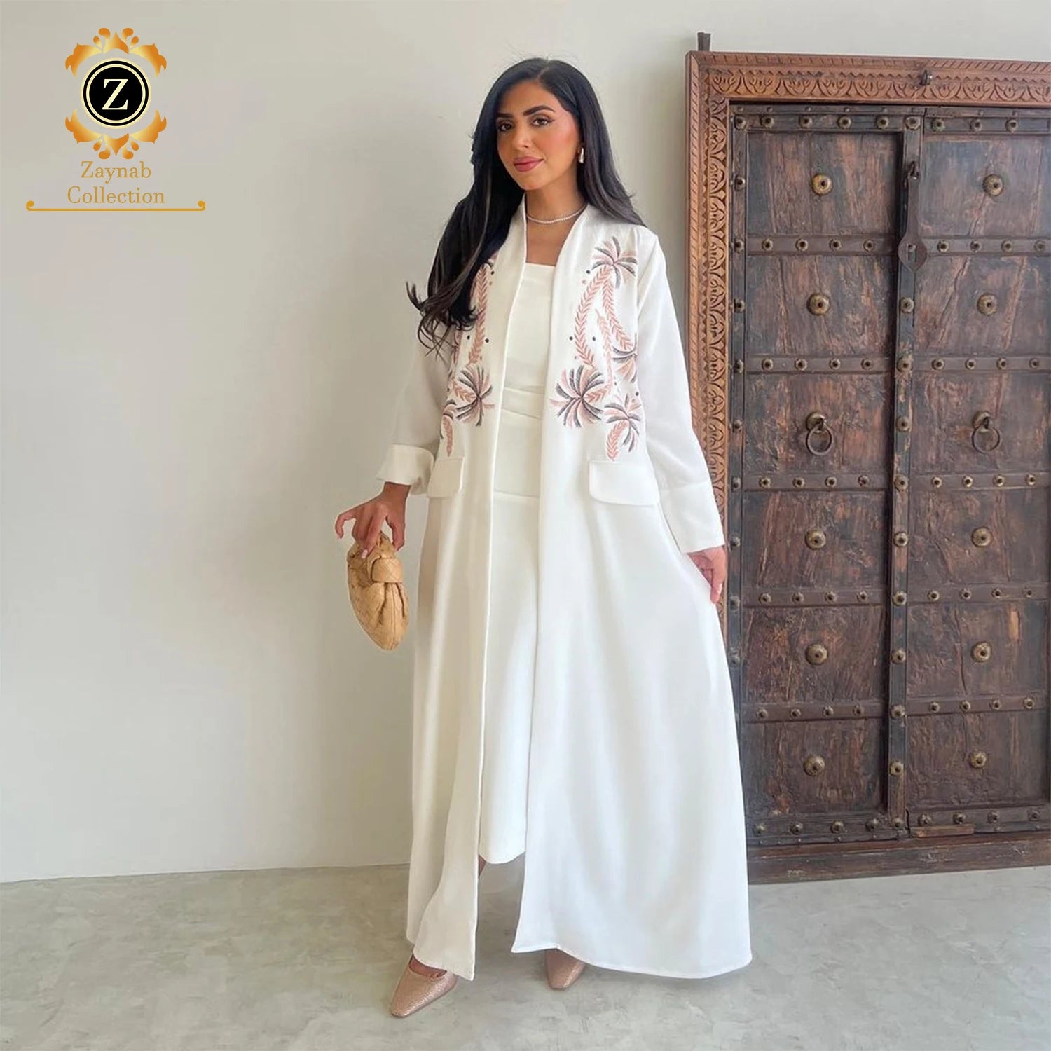 Zaynab Abaya Turkish Dresses Women Abaya Modern Satin Crystal Dress Front Open Moroccan Abaya