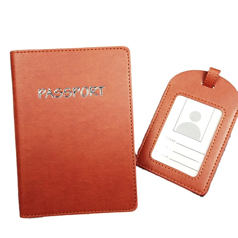 Slim Print Passport Holder Wallet Luggage Tag Gift Set Custom logo PU Leather Travel Passport Holder Cover