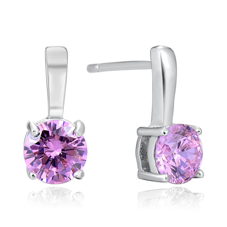 Minimalist Pink Diamond Bling Earrings Gold Plated Zircon Bezel Setting for Anniversary Party Gift