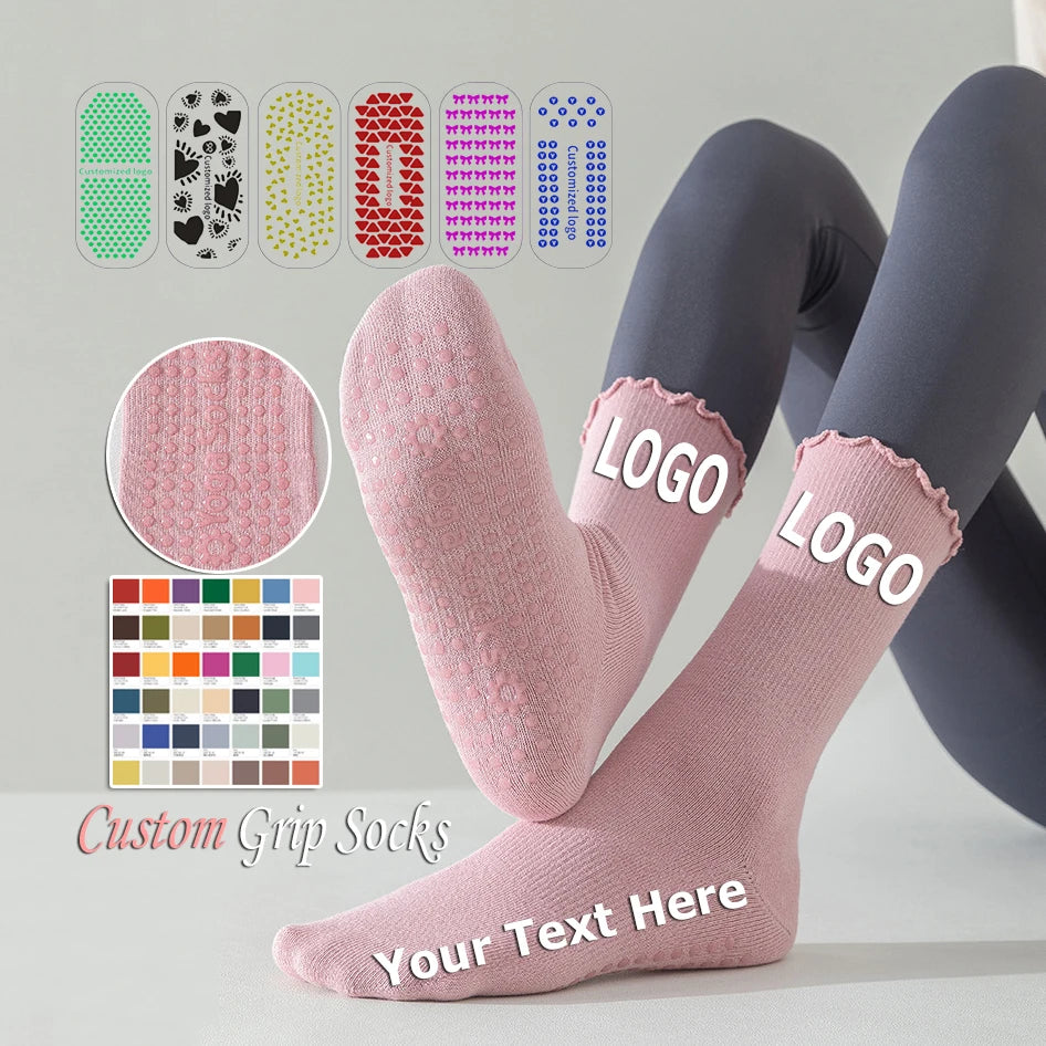 OEM Hot Sale Fast Delivery Free Design Your Own Socks Women Custom Grip Ruffle Yoga Pilates Socks Anti-slip