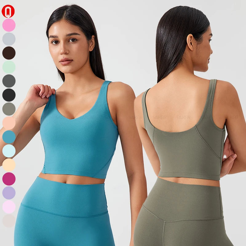 Wholesale Fitness V Neck Push up Yoga Tank Top Nude High Impact Activewear Yoga Wear Running Workout Women Sexy Sports Bra