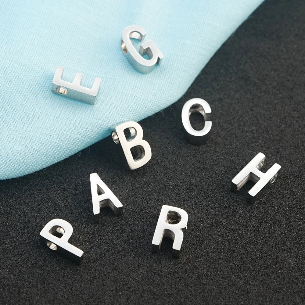 8mm*3mm Stainless Steel Tiny Initial Letter for Name Cute DIY Bracelet Charms Pendant with 1.8mm Thickness Christian Style
