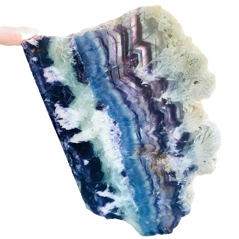 Wholesale Natural Polished Healing Crystal Raw Rough Fluorite Slab Snowflake Fluorite Slices for Decor