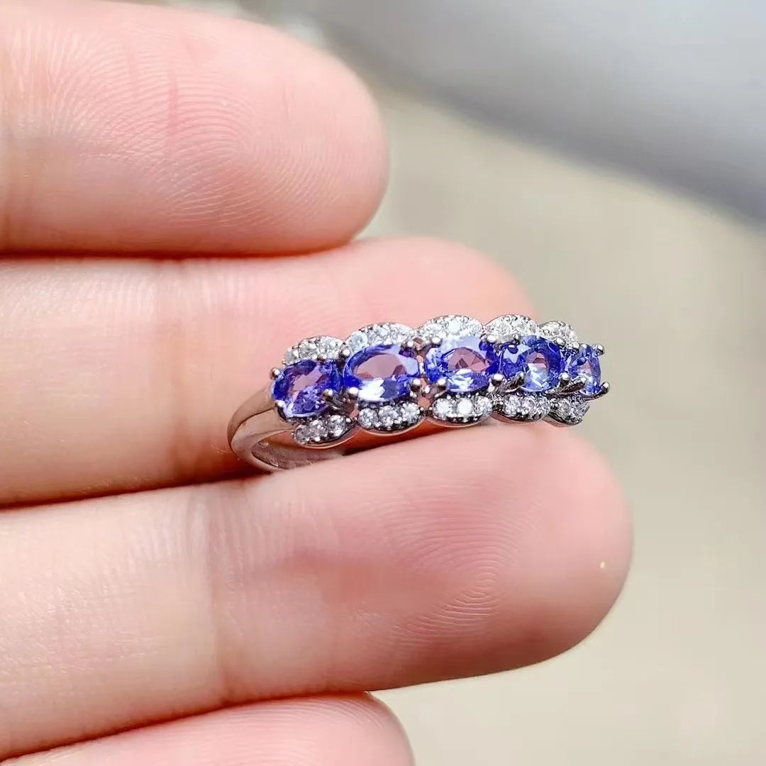 Vintage 925 Sterling Silver Rainbow Ring Natural Tanzanite Oval Platinum Rhodium-Finished Fashionable Religious Weddings